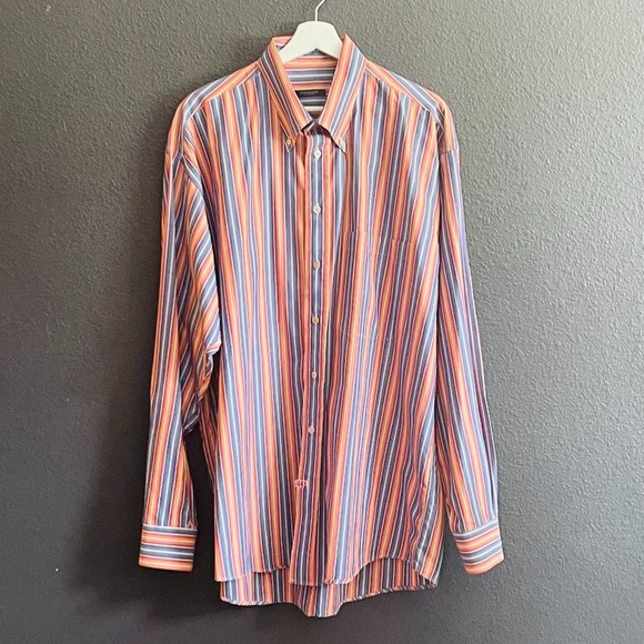Burberry Men's Multicolor Vertical Stripe Casual Button-Down Shirt Size XL - Picture 3 of 15